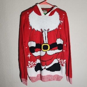 Ugly Christmas Sweater Santa Hooded Large Red
